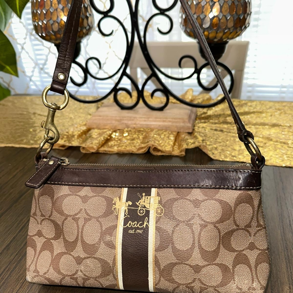 Coach Brown and Cream Signature Shoulder Bag